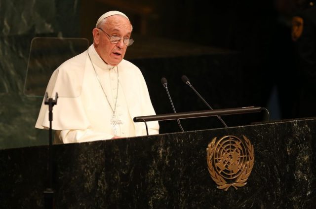 Papa Francisco na abertura da Cúpula da ONU. Foto: Matt Campbell/Lusa