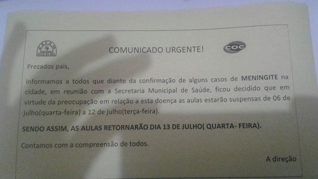 O decreto, leva em consideração que, "no momento atual em nosso município, estamos diante de uma suspeita de surto de meningite meningogócica do tipo C (Imagem Ilustrativa)