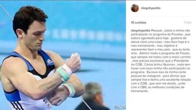 O atleta recebeu uma ligação de alguém ligado à Comissão Olímpica informando que ele seria cortado das Olimpíadas se participasse do quadro "Ding Dong (Foto: Reprodução / Instagram)