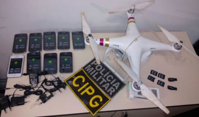 Drone levaria nove celulares para dentro do presídio em Eunápolis. Foto: Divulgação/Polícia Militar