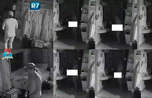 Imagens mostram ator levantando no meio da noite e cometendo o ato (Foto: Reprodução | TV Record)
