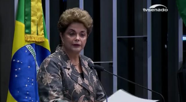 Dilma falou por mais de 40 minutos na abertura do quarto dia de julgamento (Foto: Reprodução/TV Senado)