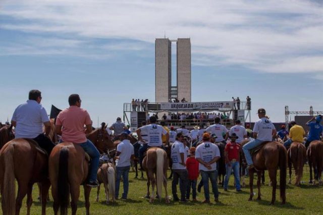 Vaqueiros protestaram em Brasília contra proibição da atividade pelo STF (Foto: Reprodução / A Tarde)
