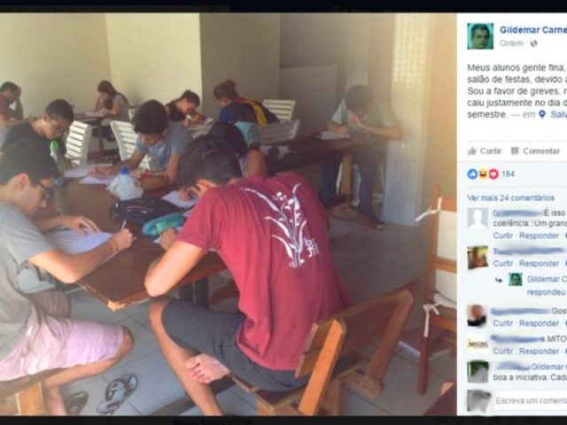 Prova foi aplicada no prédio onde professor mora, em Salvador. (Foto: Reprodução/Facebook)