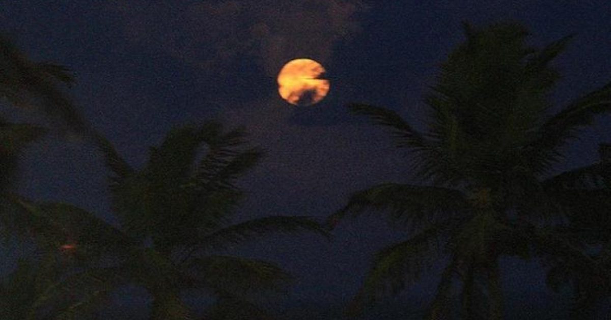 Às 18h, a Superlua surgiu lentamente entre nuvens escuras no horizonte. Foto: Margarida Neide.