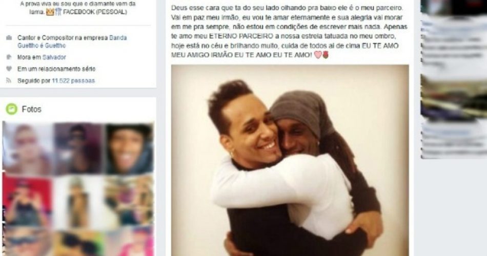 Postagem do vocalista Chiclete Ferreira, à esquerda na foto, presta homenagem ao dançarino. Foto: Reprodução/Facebook.