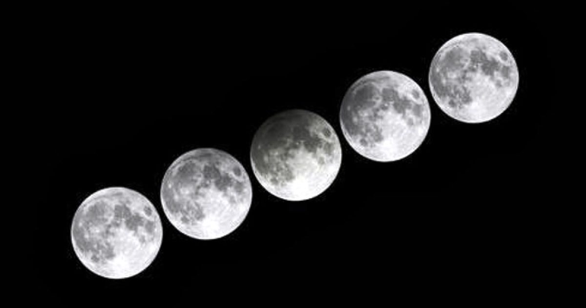 Sequência de imagens da lua mostrando a evolução 
de um eclipse penumbral. Imagem: Observatório de Hong Kong.