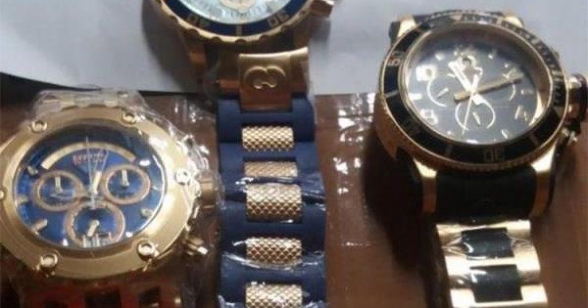 Relógios da marca Invicta, que custam até R$ 1.500,00 na loja, estão entre objetos leiloados. Foto: Divulgação/Receita Federal.
