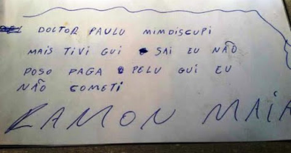 Antes de sair da delegacia, o acusado alertou ao carcereiro sobre a existência do bilhete e que ele deveria ser entregue ao delegado (Foto: Reprodução / Canudos Acontece)