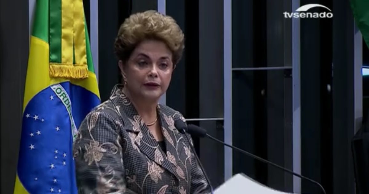 Dilma falou por mais de 40 minutos na abertura do quarto dia de julgamento (Foto: Reprodução/TV Senado)