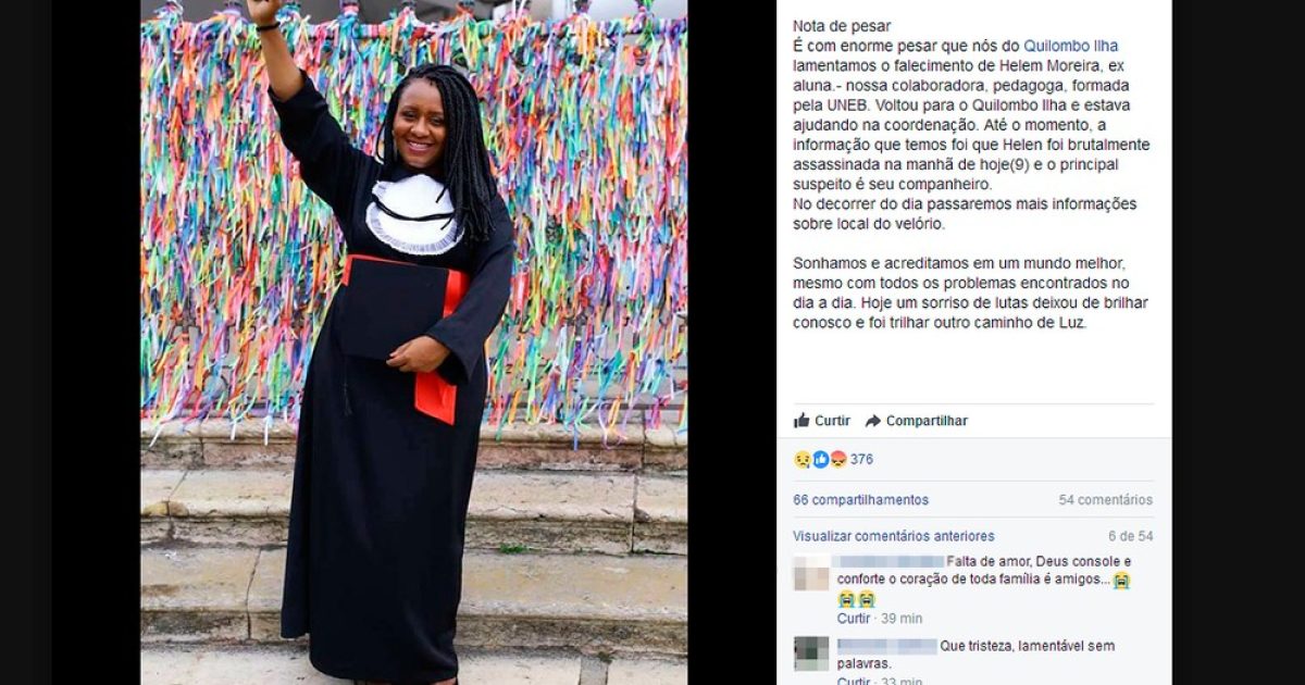 Helem Moreira foi morta pelo marido em Vera Cruz, na Bahia (Foto: Reprodução/Facebook)