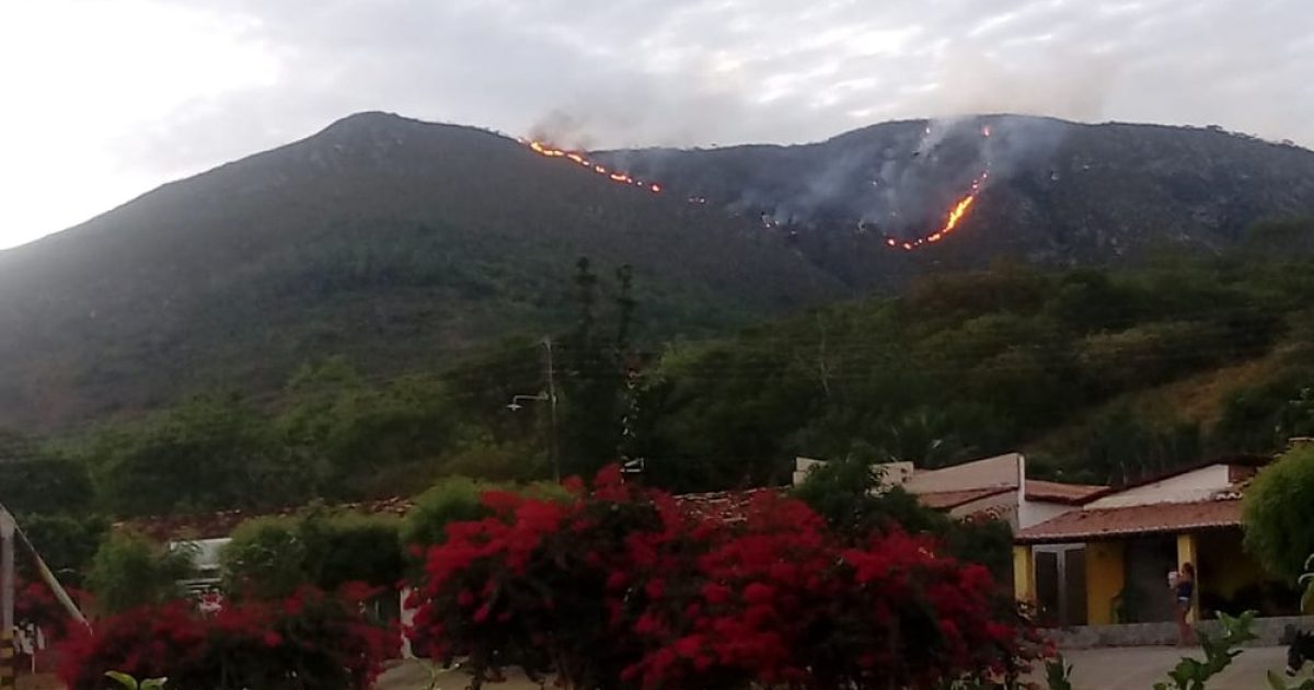 Incêndio atinge Serra do Cruzeiro, em Jaguarari, norte da Bahia (Foto: Brigada da Jaguatirica/ Divulgação)