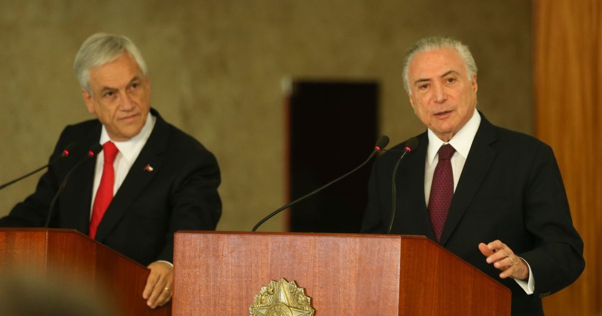 O presidente do Chile, Sebastián Piñera, e o presidente Michel Temer durante declaração à imprensa, no Palácio do Planalto (Foto: José Cruz/Agência Brasil)