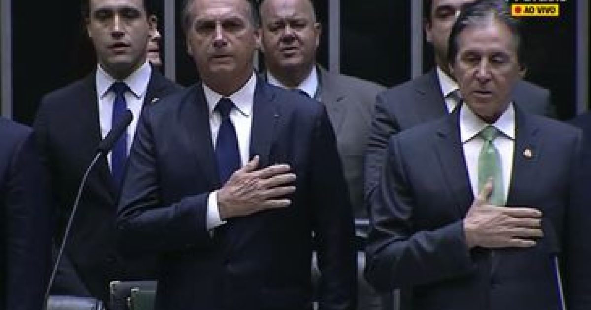 O presidente eleito Jair Bolsonaro no Congresso Nacional para a sessão solene de posse (Foto: TV Brasil)