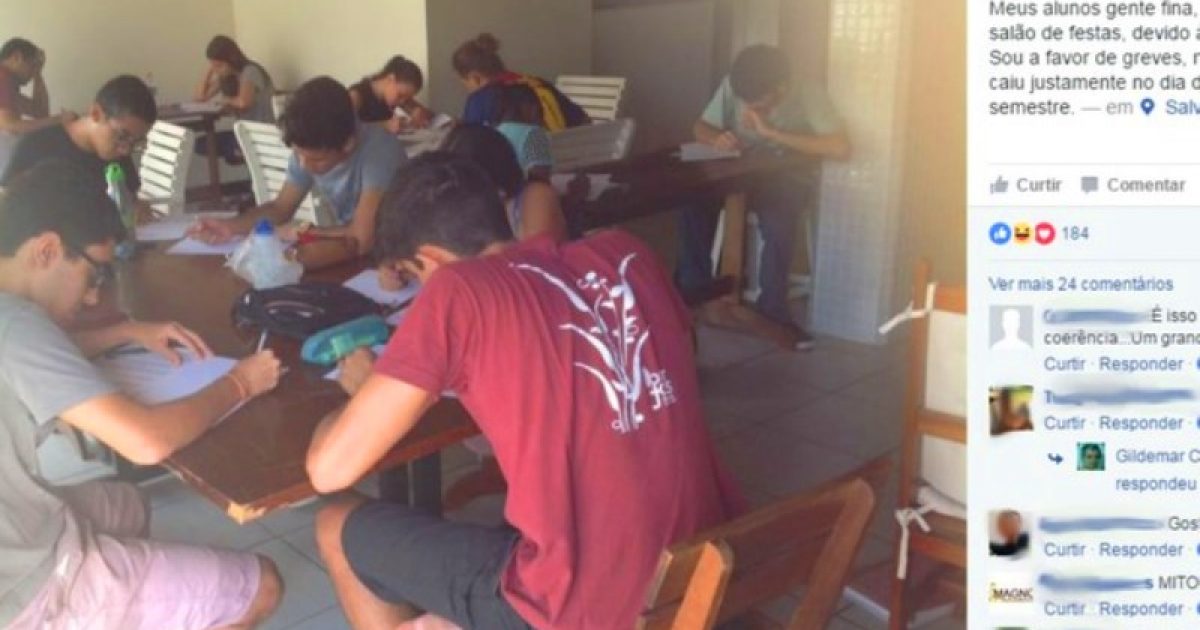 Prova foi aplicada no prédio onde professor mora, em Salvador. (Foto: Reprodução/Facebook)