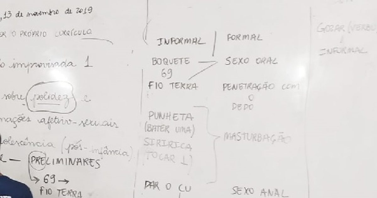 Professor do DF usou quadro branco para escrever expressões de sexo explícito — Foto: TV Globo/ Reprodução
